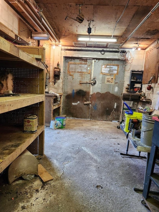 basement featuring a workshop area