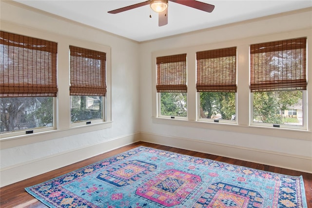 interior space featuring ceiling fan