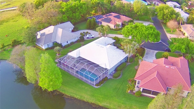 aerial view with a water view