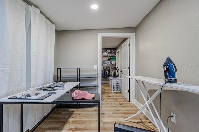 office area with light wood-type flooring