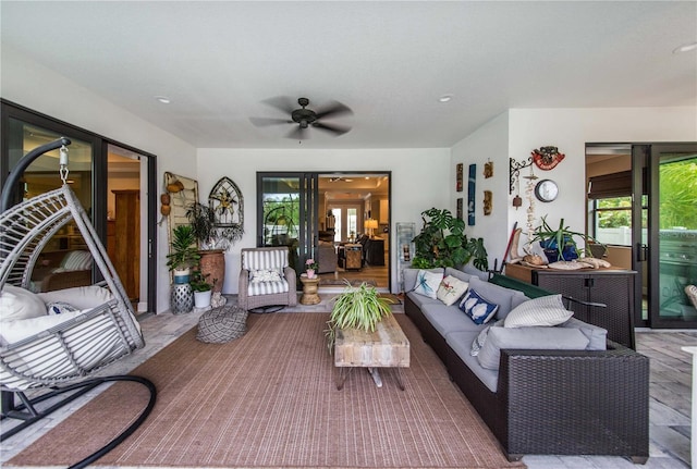 living room with ceiling fan