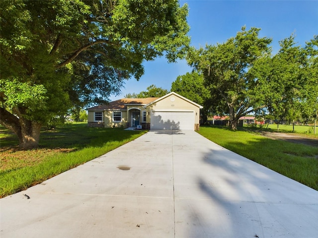 ranch-style house with a front lawn and a garage