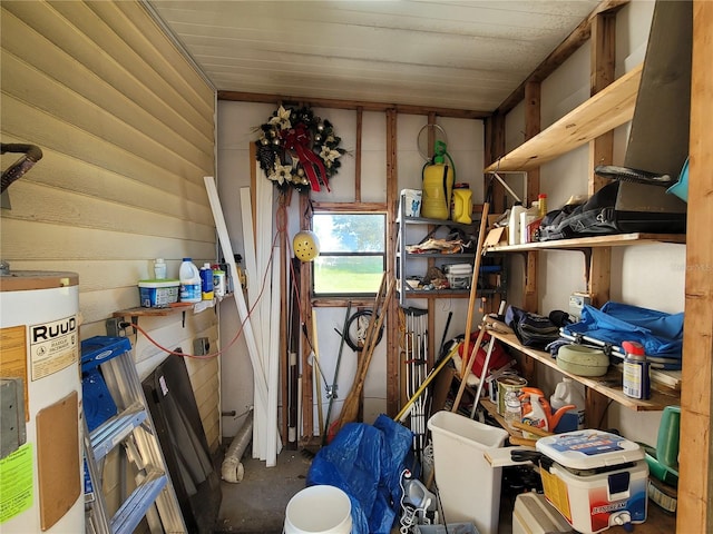 storage area with electric water heater