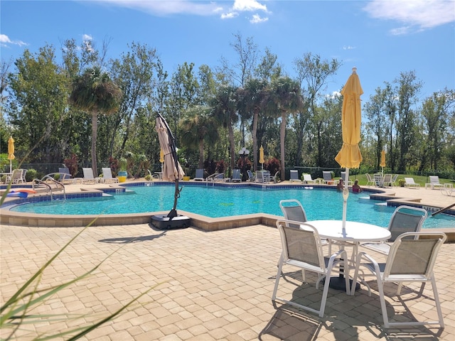 view of pool featuring a patio