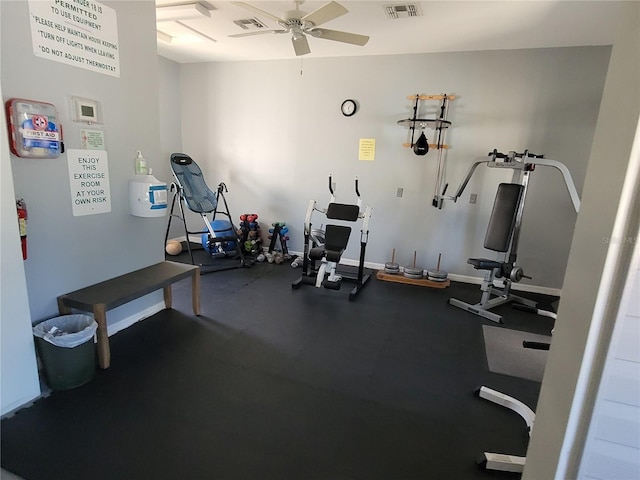 exercise area with ceiling fan