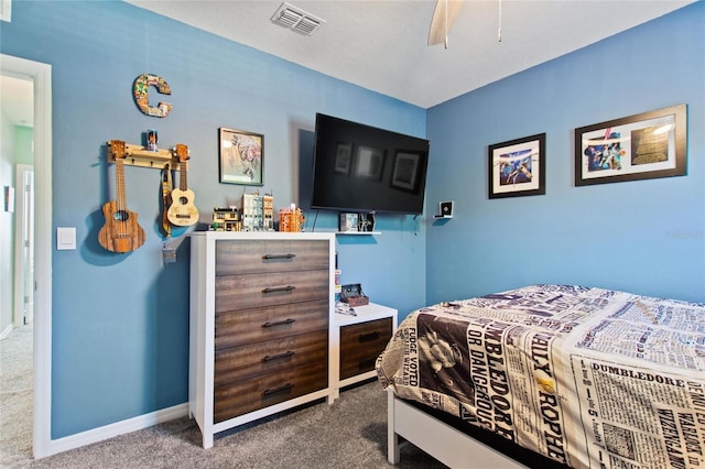 bedroom with carpet floors and ceiling fan