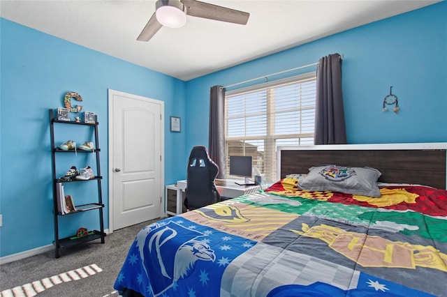 bedroom featuring carpet and ceiling fan