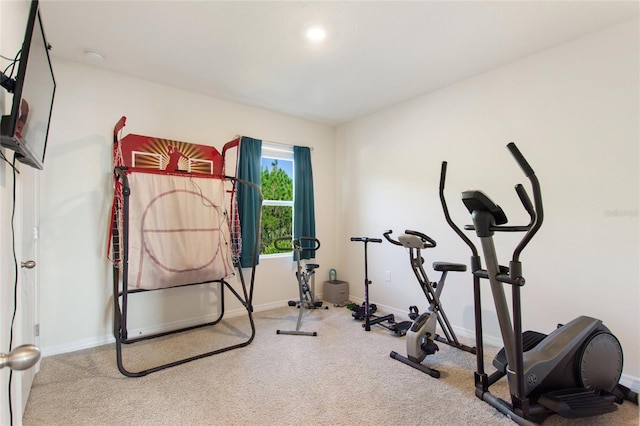 exercise area featuring carpet flooring