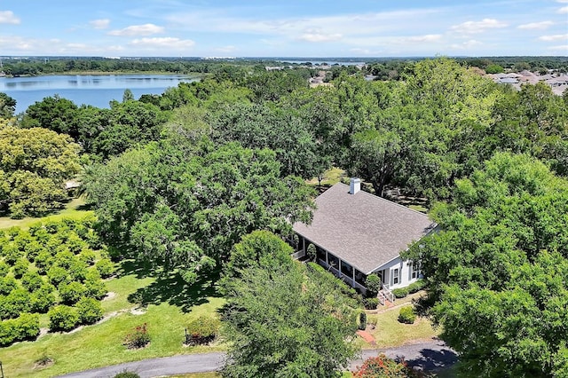 aerial view with a water view