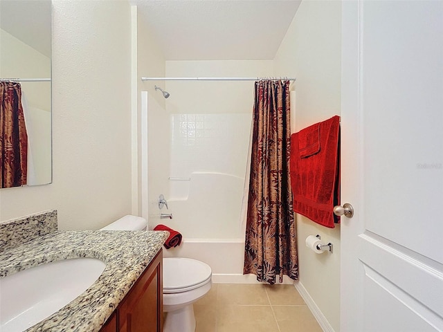 full bathroom featuring tile floors, vanity, shower / bath combination with curtain, and toilet