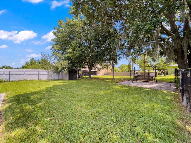 view of yard with a shed