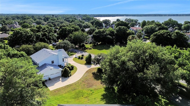 bird's eye view featuring a water view