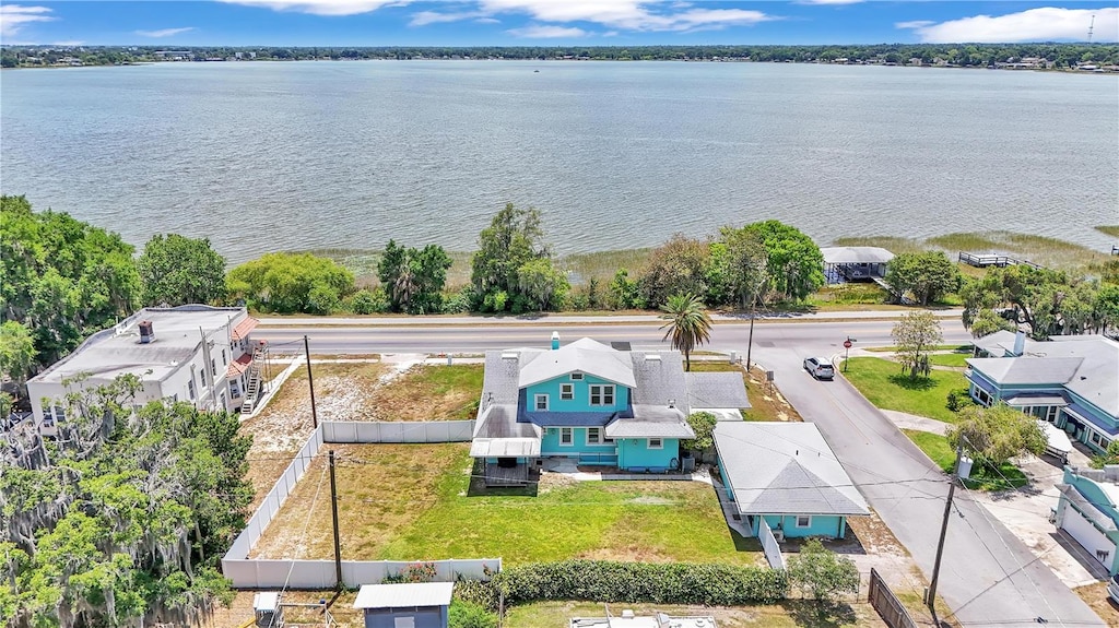 aerial view with a water view