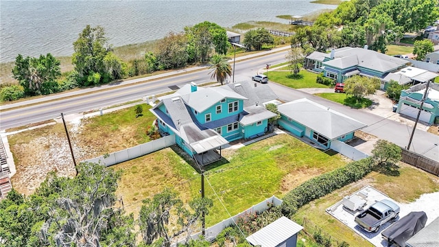 aerial view featuring a water view