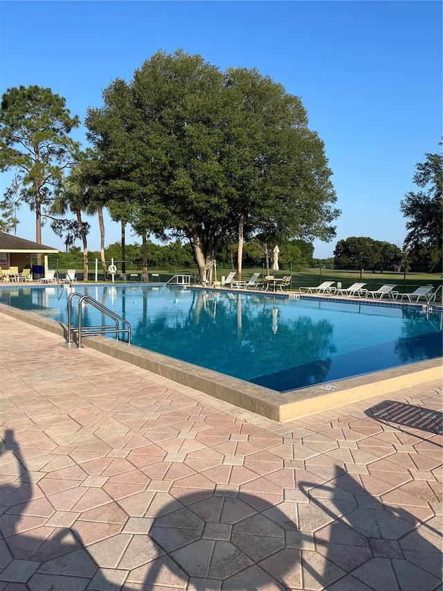 view of swimming pool featuring a patio