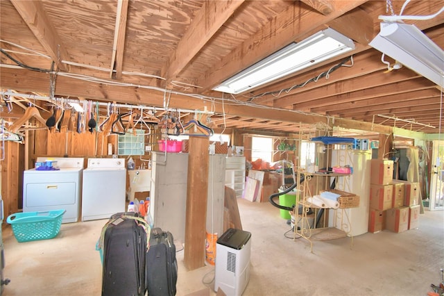 basement with washer and dryer