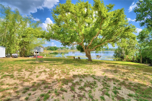 view of yard with a water view