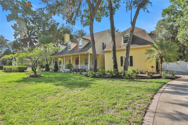 view of front of home with a front yard and a porch