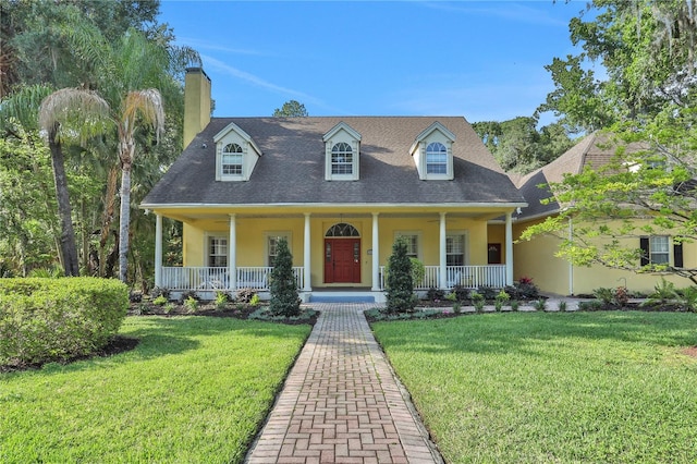 view of front facade featuring a porch and a front lawn