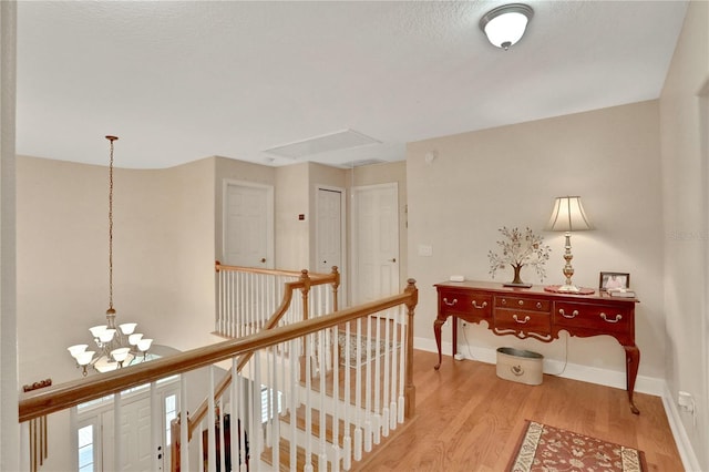 8608 Poinsettia Dr, Temple Terrace, FL 33637 - hallway with hardwood / wood-style floors and a notable chandelier