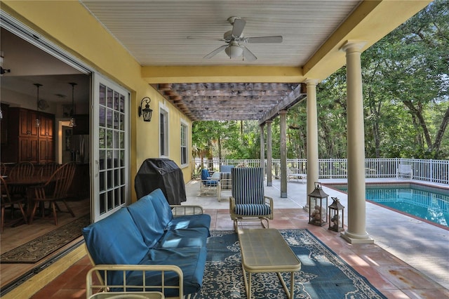 8608 Poinsettia Dr, Temple Terrace, FL 33637 - view of patio with a fenced in pool, ceiling fan, and grilling area