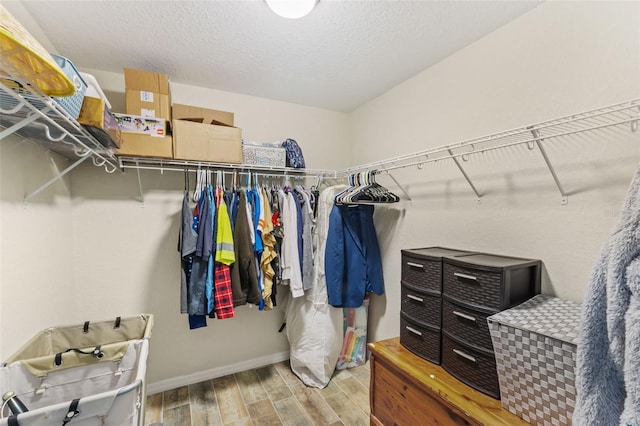 spacious closet featuring wood finish floors