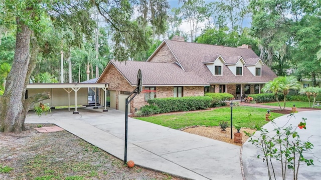 view of front of house with a front yard and a carport