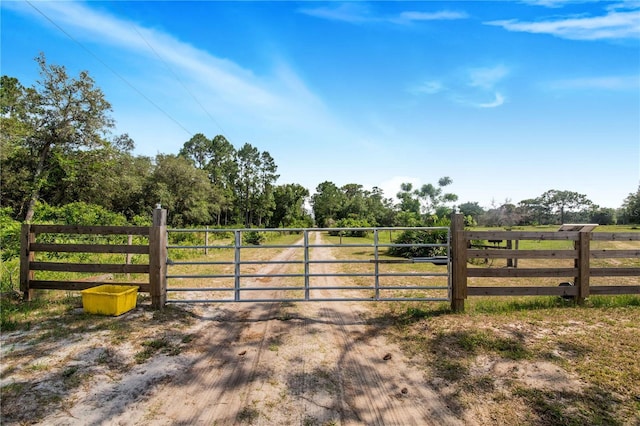 view of gate with a rural view