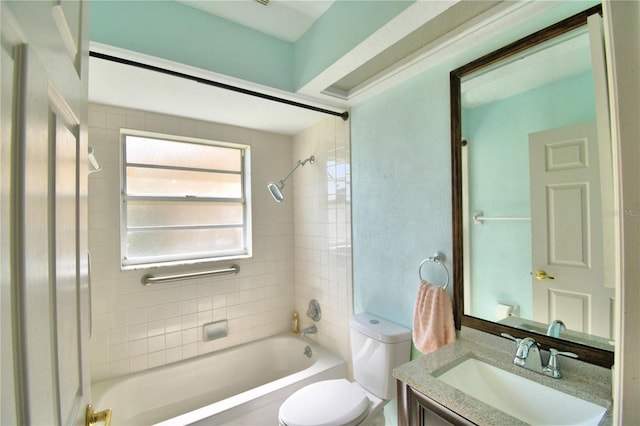 bathroom featuring shower / washtub combination, vanity, and toilet