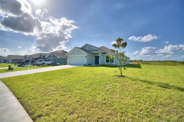 view of front facade featuring a garage and a front lawn