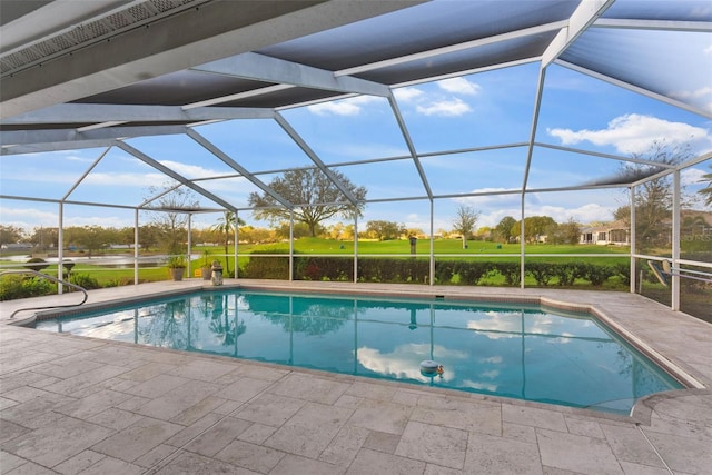 view of pool featuring a lanai and a patio area