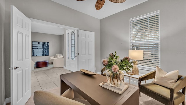 home office featuring light tile patterned flooring