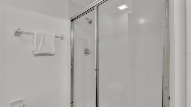 bathroom featuring a shower with door