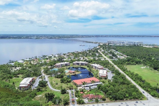 aerial view featuring a water view