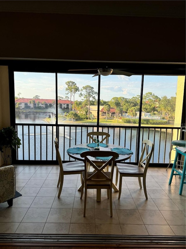 sunroom / solarium featuring a water view and a healthy amount of sunlight