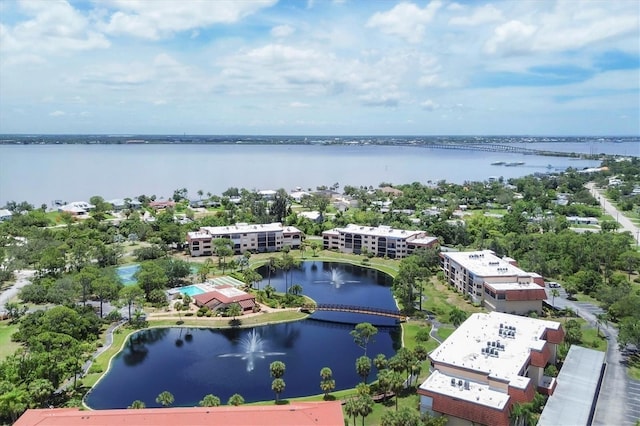 aerial view with a water view