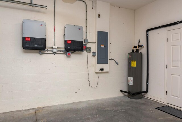 utility room with electric water heater and electric panel