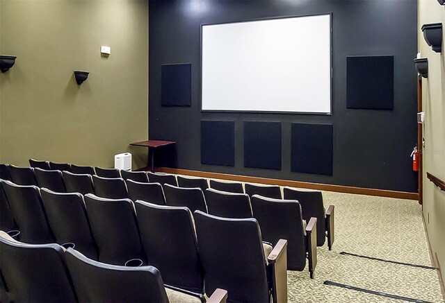 home theater featuring carpet flooring