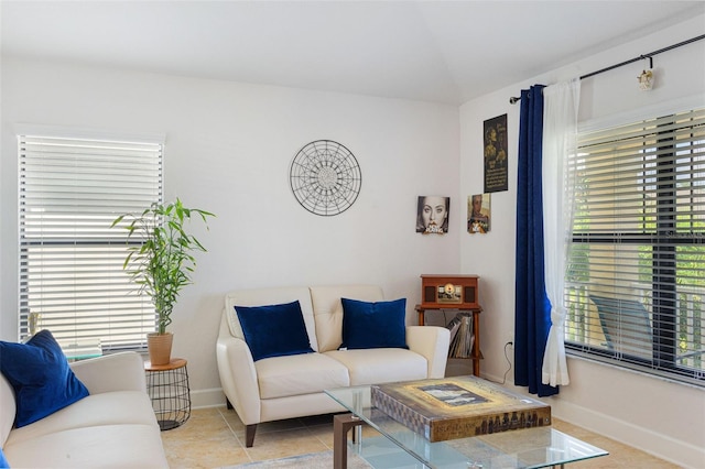 living room featuring light tile patterned floors