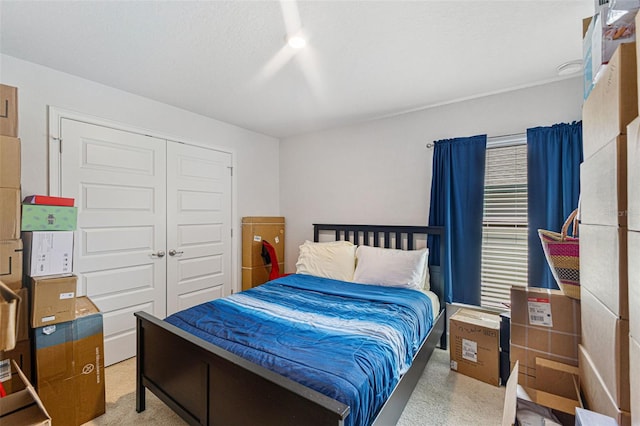 bedroom with carpet flooring and a closet