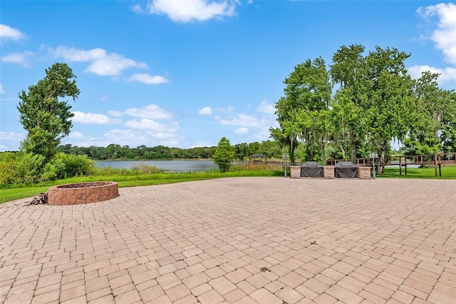 surrounding community featuring a water view