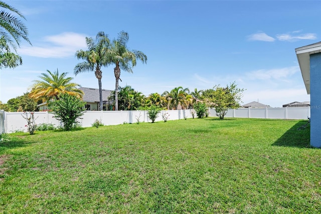 view of yard with a fenced backyard