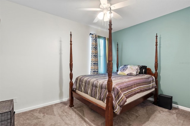 bedroom featuring carpet flooring and ceiling fan