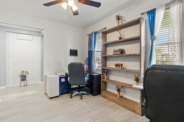 office space with ceiling fan