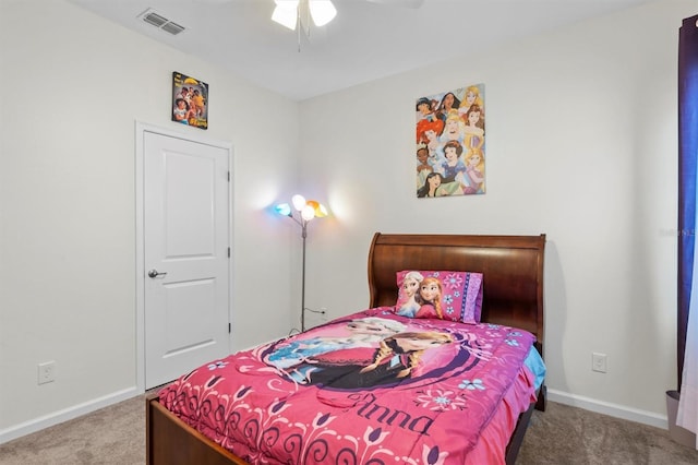 bedroom with carpet flooring and ceiling fan