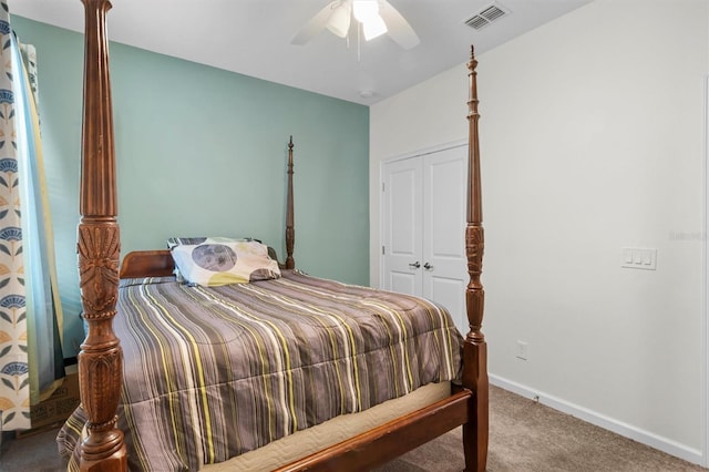 bedroom with carpet floors and ceiling fan