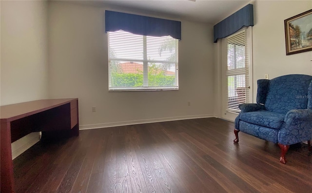 sitting room featuring a healthy amount of sunlight and dark wood-type flooring