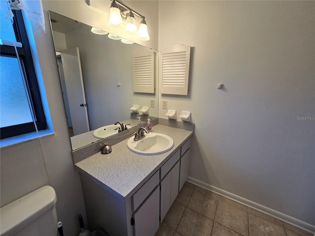 bathroom featuring tile patterned flooring, vanity, and toilet