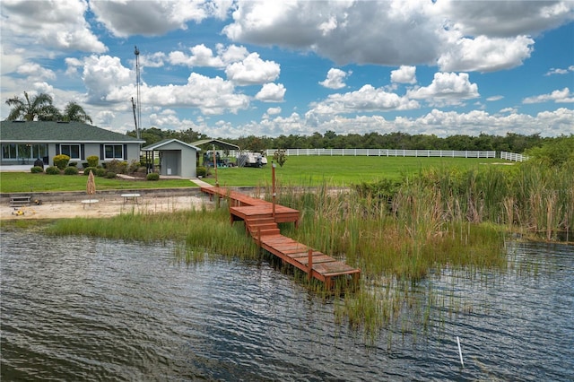 view of dock with a water view