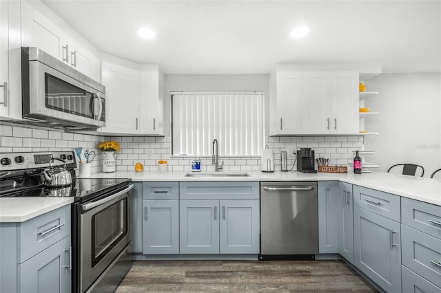 kitchen featuring decorative backsplash, sink, white cabinets, and stainless steel appliances